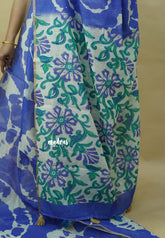 Lavender Blue - Soft linen cotton saree with  Shibori Pritns